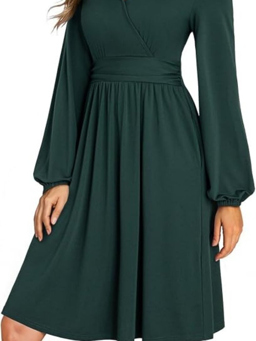 Dokotoo Womens 2026 Spring Summer Wrap V-Neck Long Sleeve Empire Waist Dress Ele